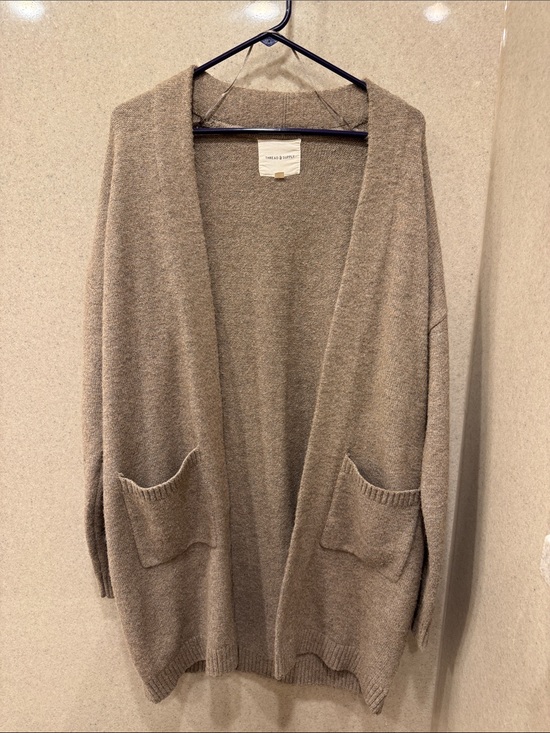 Thread & Supply Sweaters - Thread & Supply Taupe Open-Front Pocket Cardigan